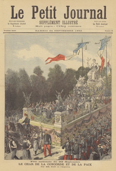 Az egyetértés és a béke lebegése a Francia Köztársaság születésének századik évfordulója alkalmából rendezett nemzeti fesztiválon alkotó: after Henri Meyer