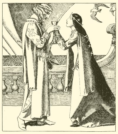 Belle Iseult és Sir Tristram itta a szerelmi szárazságot alkotó: after Howard Pyle