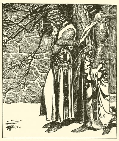 Sir Kay megszakítja Sir Percival meditációit alkotó: after Howard Pyle