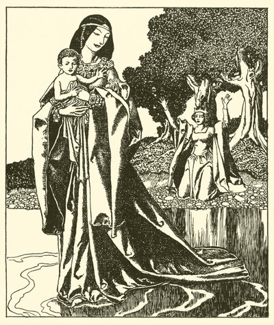 A Lady Nymue a tóba viszi Launcelotot alkotó: after Howard Pyle