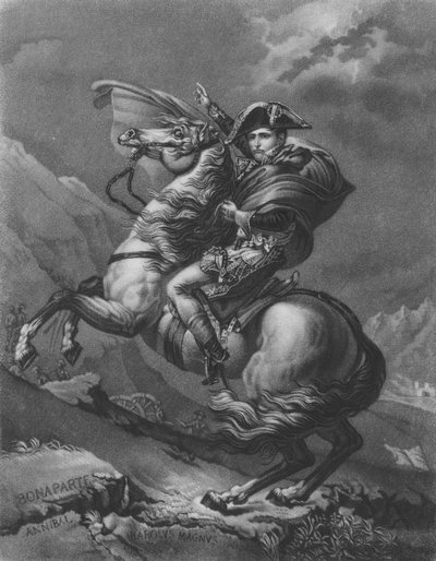 Napóleon Bonaparte átkel az Alpokon alkotó: after Jacques Louis David