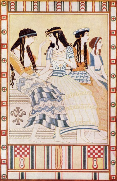 Ladies of the Minoan Court, illusztráció Donald A. Mackenzie „Myths of Crete and Pre-Hellenic Europe” című művéből, 1917-ben megjelent alkotó: after John Duncan
