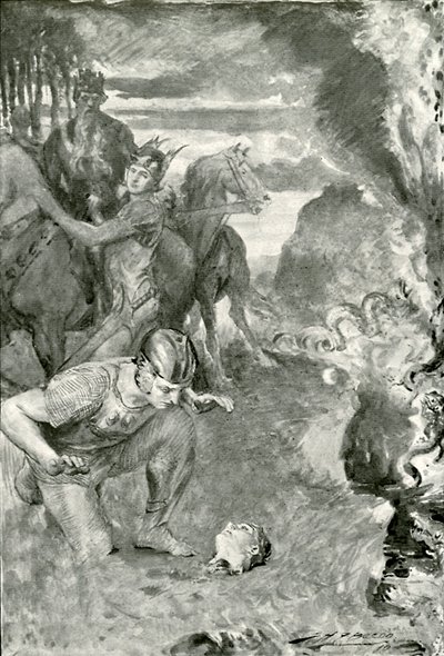 Beowulf megtalálja Aschere fejét alkotó: after John Henry Frederick Bacon
