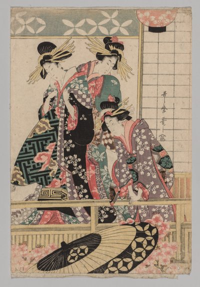 Yoshiwara nők az utcára néznek tavasszal alkotó: after Kitagawa Utamaro