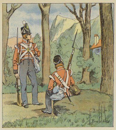 A két angol katona onnan foglalt el egy posztot, hogy figyeljenek minket. alkotó: after Louis Charles Bombled