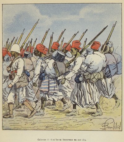 Hausa összecsapók oszlopa a menetben alkotó: after Louis Charles Bombled