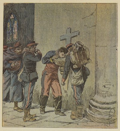 A Villiers-templomban szomjan haldokló francia foglyok osztoznak egy stop tartalmán alkotó: after Louis Charles Bombled