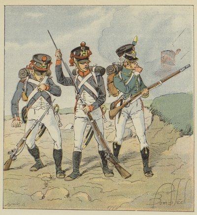 Fiatal gárda, 1806, hadköteles gránátos, tirailleur gránátos, szárnyvadász alkotó: after Louis Charles Bombled