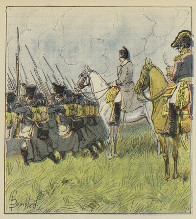 A császár a hadköteleseit szemléli a csatában alkotó: after Louis Charles Bombled
