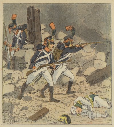 A császár Aspernbe küldte gárdája összecsapóit alkotó: after Louis Charles Bombled