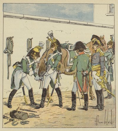 A császár megvizsgálja Saint-Germain iskoláját alkotó: after Louis Charles Bombled