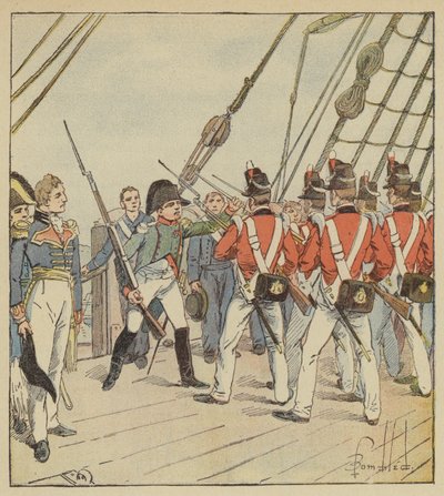 A császár vezényli a Bellerophon katonáinak gyakorlatát alkotó: after Louis Charles Bombled