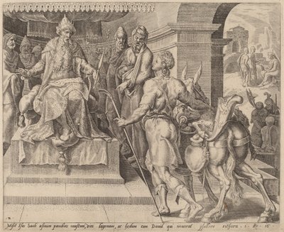 Dávid ajándékokat hoz apjától Saulnak alkotó: after Maerten van Heemskerck