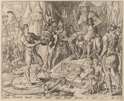 Dávid Góliát fejével Saul előtt alkotó: after Maerten van Heemskerck