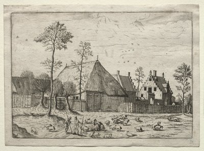 Kilátás a falvakra Brabantban és Campine-ben: Pásztorok nyájjal alkotó: after Master of the Small Landscapes