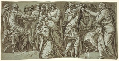 Dareiosz családja Sándor előtt és egy jelenet foglyokkal; a Palazzo Milesi homlokzatáról alkotó: after Polidoro da Caravaggio