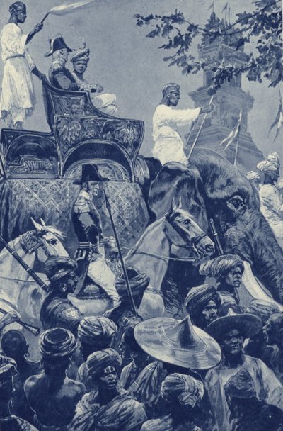 Szingapúr, a britek belépnek a városba, 1824-ben Johore szultána feladta egy pénzösszegért alkotó: after Richard Caton II Woodville