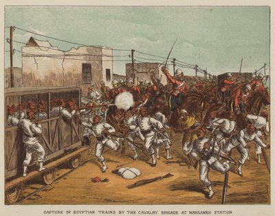 Egyiptomi vonatok felvétele a lovasdandár által a Mahsameh állomáson alkotó: after Richard Simkin