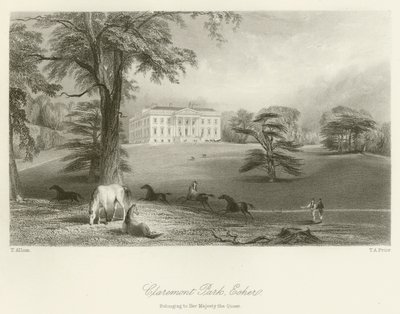 Claremont Park, Esher, Őfelsége, a Királynő tulajdona alkotó: after Thomas Allom