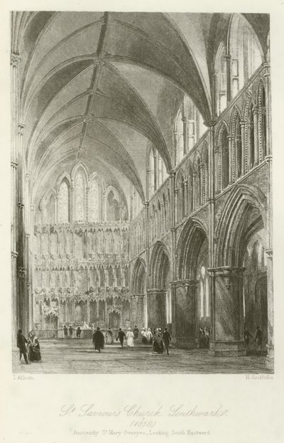 St Saviors Church, Southwark, 1850, ősi St Mary Overyes, délkelet felé néz alkotó: after Thomas Allom