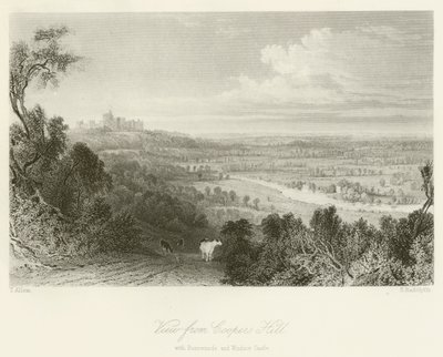 Kilátás a Coopers-hegyről, Runnemede-vel és a windsori kastéllyal alkotó: after Thomas Allom