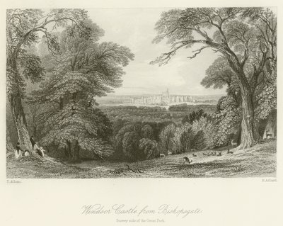 Windsori kastély Bishopsgate-ből, a Great Park Surrey oldalán alkotó: after Thomas Allom