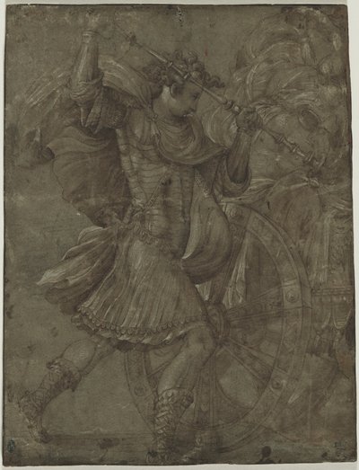 Férfi páncélban egy szekér mellett alkotó: assistant of Francesco Salviati