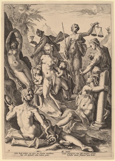 A hét erény alkotó: attributed to Jacob Matham, after Hendrik Goltzius