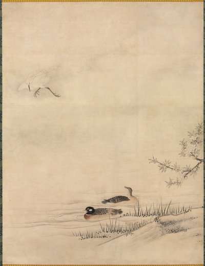 Virágok és madarak egy tavaszi tájon alkotó: attributed to Kano Motonobu