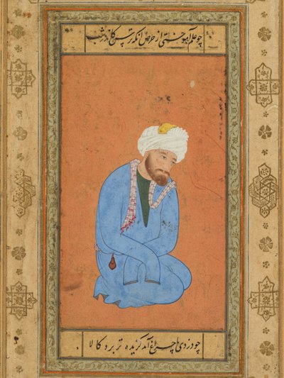 Egy térdelő szent ember portréja, a Prince Salim albumból alkotó: attributed to Mir Sayyid Ali (Persian, active in India