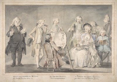 Szatirikus rajz: Idős hölgy portréját festő művész, 1729-1804. alkotó: attributed to Pietro Antonio Novelli.