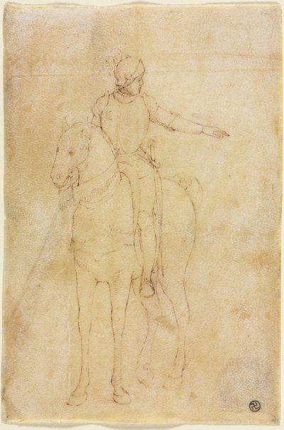 Páncélozott figura lóháton alkotó: circle of Vittore Carpaccio