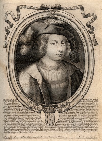 Clothaire III (652-673), Neustria és Burgundia királyának portréja – III. Chlothar vagy III. Clotaire, a frankok királya a Merovingok házából – metszet a 
