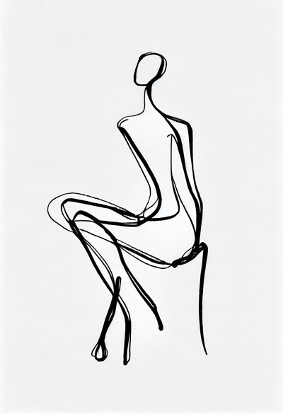A sitting woman one line drawing silhouette, wall Art print on demand alkotó: F. Abderrahim