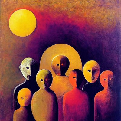 Abstract Crowd with Expressive Faces, Figurative Surrealism art alkotó: F. Abderrahim