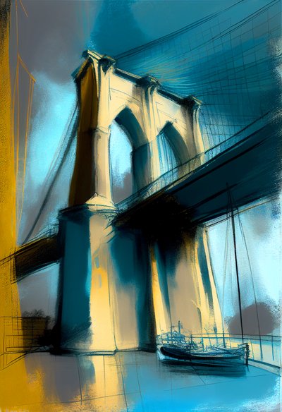 Abstract sketch Brooklyn bridge painting on canvas, wall art prints alkotó: F. Abderrahim
