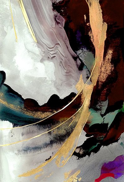 Black and gray abstract painting with a golden effect, wall Art prints alkotó: F. Abderrahim