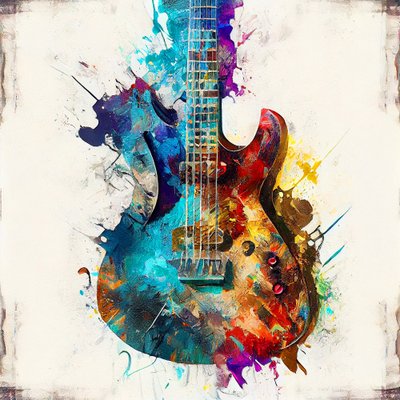 Zene Művészeti nyomatok : Elektromos gitárfestmény vászonra alkotó: F. Abderrahim