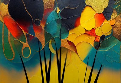 Titokzatos erdő: Absztrakt fák meleg színekben, Wall Art | Vászonnyomatok alkotó: F. Abderrahim