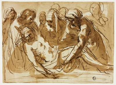 Temetkezés (recto); Szűz és gyermek a csecsemővel Keresztelő Jánossal (verso) alkotó: imitator of Guercino