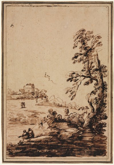 Táj kis épületcsoporttal alkotó: imitator of Guercino