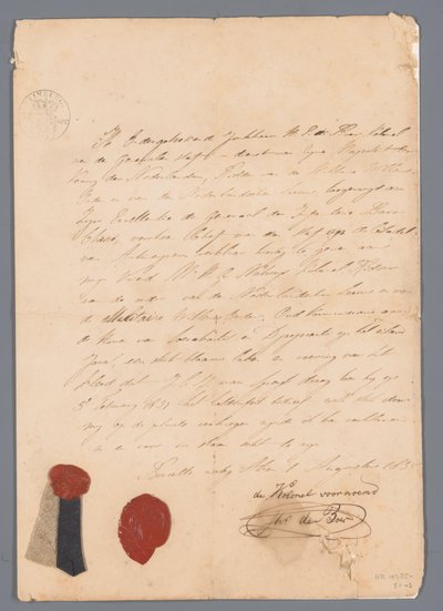 Ruhadarab J.C.J. egyenruha szoknyájából. van Speyk mellékelt származási bizonyítványokkal alkotó: jonkheer H. E. de Boer