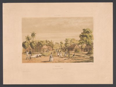 Rabszolgák otthonai egy suriname-i ültetvényen Suriname. Egy ültetvényes rabszolgatábor (cím az objektumon) Nyugat-India (sorozat címe a tárgyon) Kilátások Hollandia Nyugat-Indiájáról (sorozat címe) alkotó: jonkheer Jacob Eduard van Heemskerck