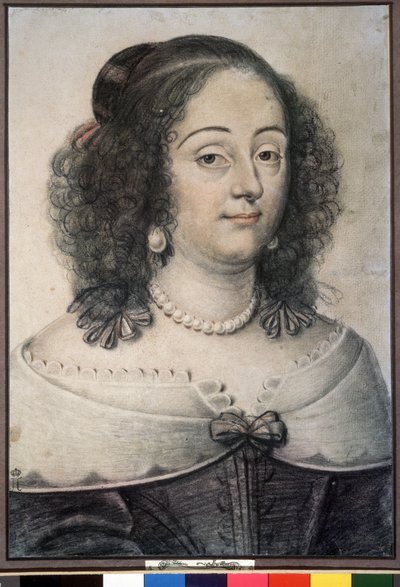 ""Egy nő portréja"" Ez valószínűleg Henriette Marie angol királynő (1609-1669). Daniel Dumoustier (vagy Dumonstier) krétarajza (1574-1646) 1640 Puskin Múzeum, Moszkva alkotó: or Dumoustier Daniel Dumonstier