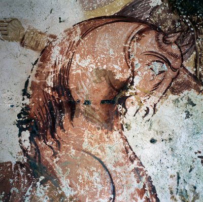 Ló, freskó a bizánci templomban Mournies-ban, Kréta, Görögország (fotó) alkotó: Theodore Charles Ange Coquelin