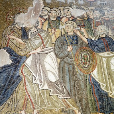 Júdás csókja, mozaik a Nea Moni kolostor katholikonjában (az Unesco világörökségi listája) alkotó: Theodore Charles Ange Coquelin