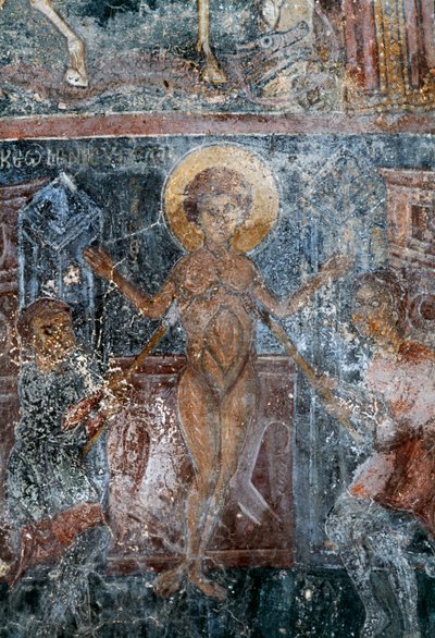 Krisztus vértanúsága, freskó a bizánci Szent György-templomban, Komitades, Kréta, Görögország (fotó) alkotó: Theodore Charles Ange Coquelin