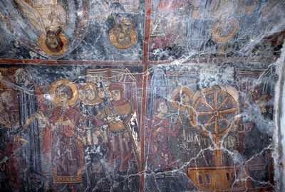 Vallási témájú freskó, Ioannis Pagomenos, freskó a bizánci Szent György-templomban, Anidri, Kréta, Görögország (fotó) alkotó: Theodore Charles Ange Coquelin