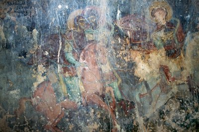 Szentek lóháton, freskó a bizánci Agios Athanasios templomban, Kefali, Kréta, Görögország (fotó) alkotó: Theodore Charles Ange Coquelin
