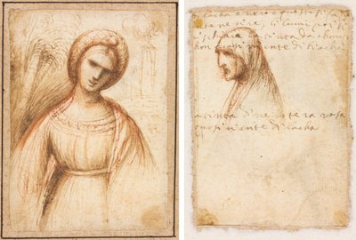Hölgy a tájban (recto); Egy idős nő mellhosszú profilja (fordítva) alkotó: possibly by Dosso Dossi